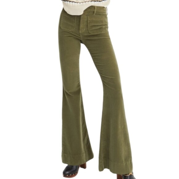 Veronica Beard Sheridan Exaggerated Flare Corduroy Green Pants 70's